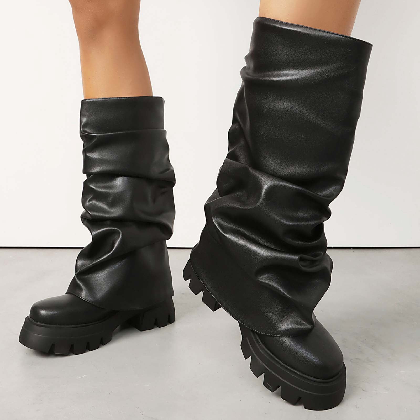 Slouchy Wide Mid Calf Fold Over Boots for Women 2025 Fashion