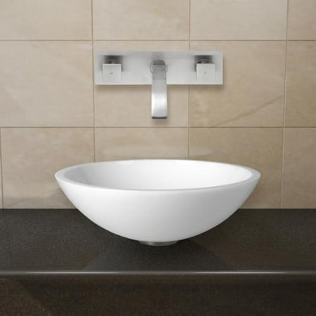 Vigo Flat Edged White Phoenix Stone Vessel Sink with Titus Wall Mount ...