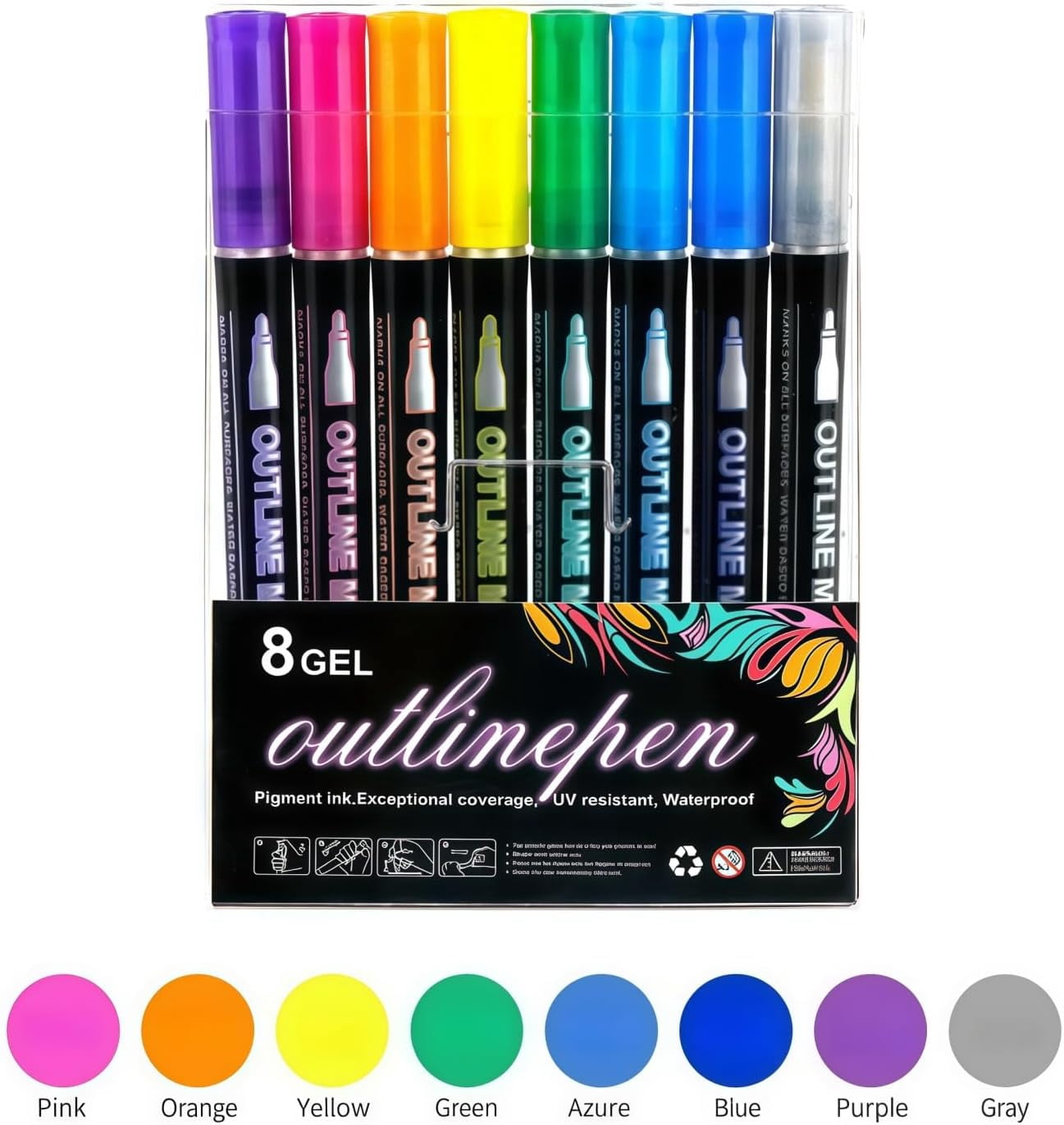 Dreamy Sparkle Dual-Line Contour Pen,8/12/24/36/48 Colors Double Line Self Outlining Metallic Gel Markers,Quick-Dry Ink for Drawing, Coloring & DIY Crafts