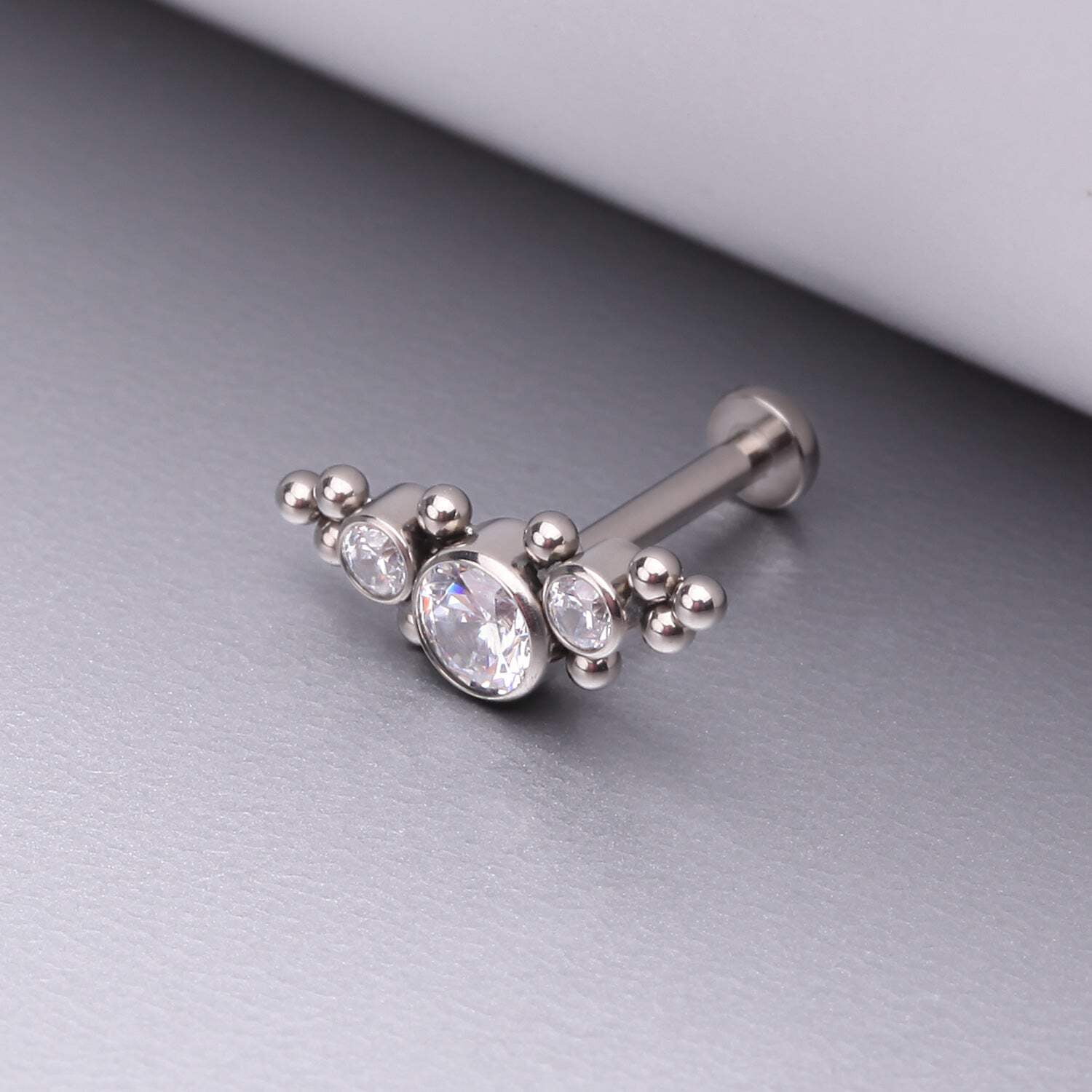 Implant Grade Titanium Sparkle Arc Bali Beads Top Internally Threaded Flat Back Stud Labret