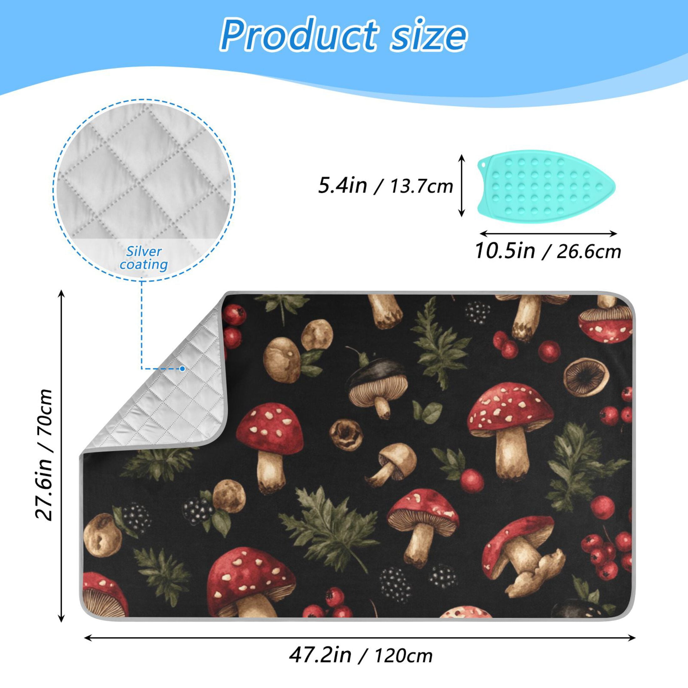 Black Background with Red Mushrooms Ironing Mat Blanket for Table Top Travel Portable Ironing Board Pad 47.2x27.6 Inch