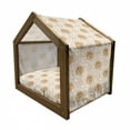 thumbnail image 2 of Floral Pet House, Rose Florets with Classic Graphic Lace Feminine Retro Oriental Motif, Outdoor & Indoor Portable Dog Kennel with Pillow and Cover, 5 Sizes, Sand Brown White, by Ambesonne, 2 of 5