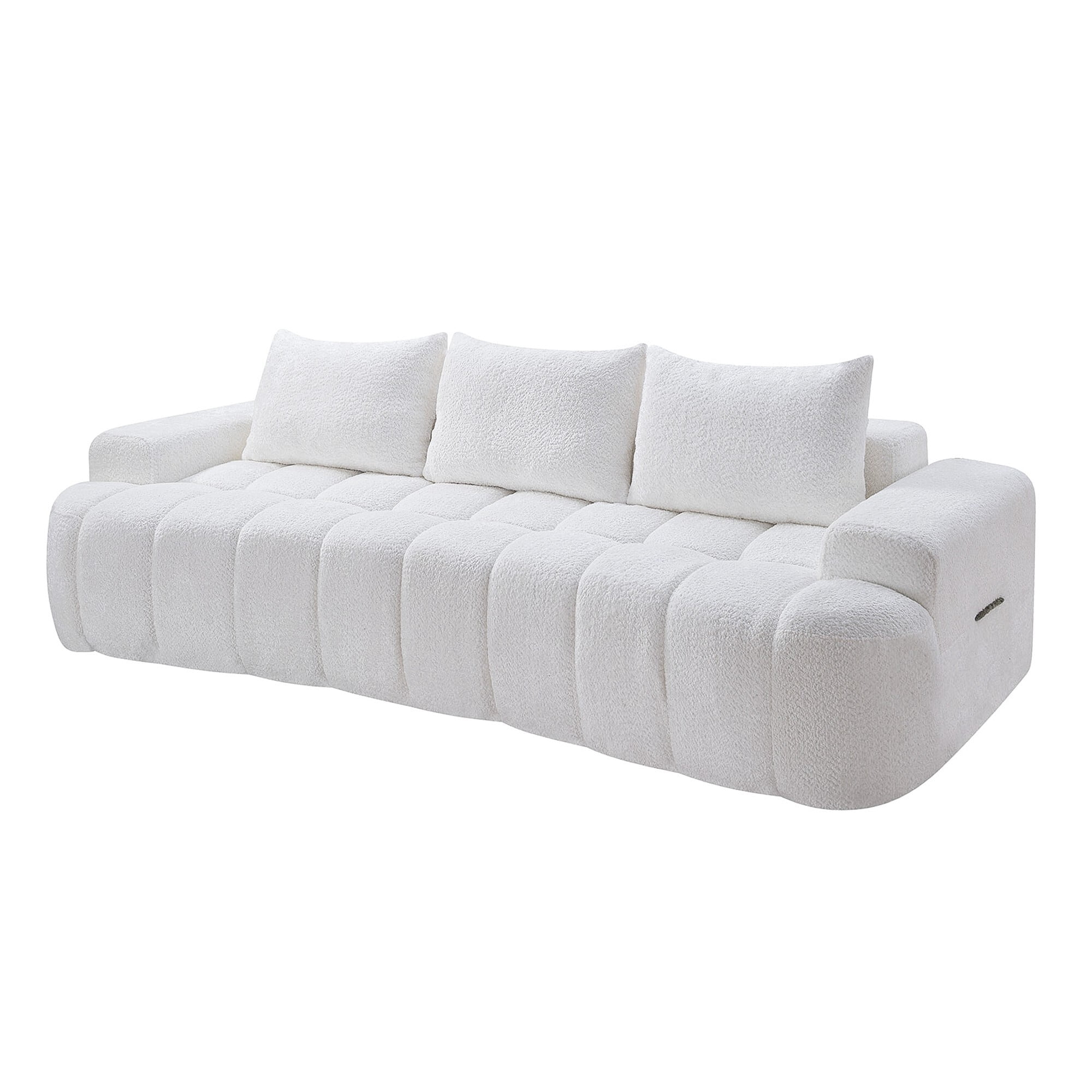 AENKYO 100" Curved Cloud Boucle Sofa, Modern 3-Seater Sculptural Couch, No Assembly, Cloud White