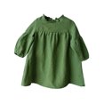 thumbnail image 2 of HOMADLES Girls Long Sleeve Dress A-Line Casual Solid Layering Swing Skirt for Girls Comfortable Soft Dress Army Green 4 T, 2 of 8