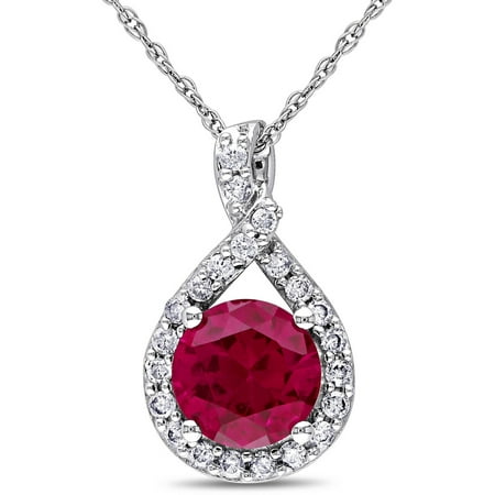 1-5/8 Carat T.G.W. Created Ruby and 1/5 Carat T.W. Diamond 10kt White Gold Infinity Pendant, 17