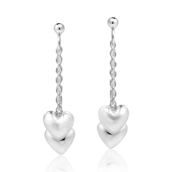 Two Hearts as One Sterling Silver .925 Post Dangle Drop Earrings
