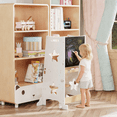 thumbnail image 5 of 3-in-1 Toddler Kitchen Step Stool with Chalkboard, Foldable Convertible Learning Standing Tower Helper Table and Chair Set, White Natural, 5 of 11
