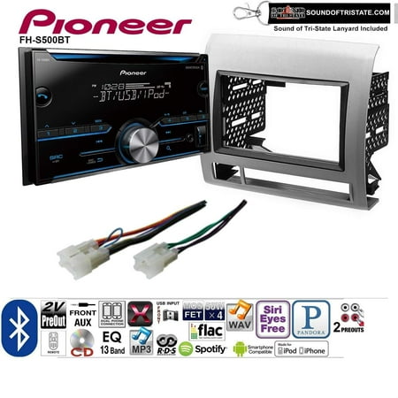 Pioneer FH-S500BT Double Din Radio Install Kit with CD Player Bluetooth Fits 2005-2011 Non Amplified Toyota Tacoma (Silver Textured) + Sound of Tri-State