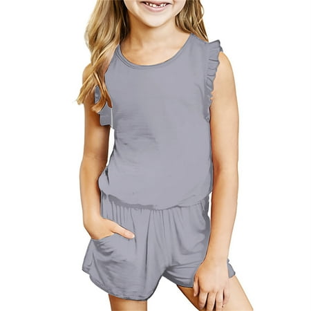 

Levmjia Toddler Girls Cute Tops and Bottoms Kid-Pack Clearance Baby Girl Comfortable Color Sleeveless Cotton T-shirt Shorts Set 8-9 Years