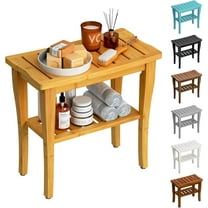 Bamboo Shower Bench Stool with Storage Shelf, Waterproof Shower Chair Spa Bath Seat, Shower Stool for Inside Shower, Bathroom Bench Seat for Adults Elderly Seniors for Indoor or Outdoor Use
