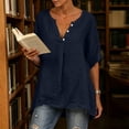 thumbnail image 3 of Diufon Linen Shirts for Women Dolman Short Sleeve Button Notch-Neck Pullover Casual Loose Crinkle Gauze Blouses, 3 of 9