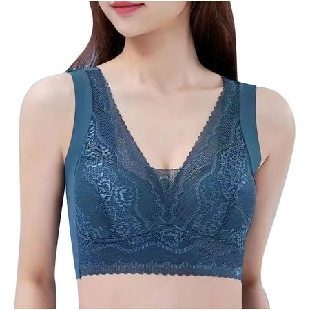 Sport Bras for Women Seamless Bra Feature V-Neck Demi & Balconette Bra Style W-399 Blue L