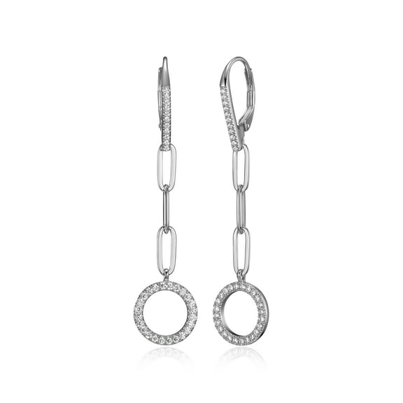Forever Facets Sterling Silver Cubic Zirconia Circle Paperclip Leverback Earrings