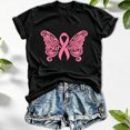 thumbnail image 2 of Womens Basic T Shirt Crew Neck Butterfly Ribbon Print Casual Short Sleeve Summer Fashion Tee Workout Shirts Tops, 2 of 3