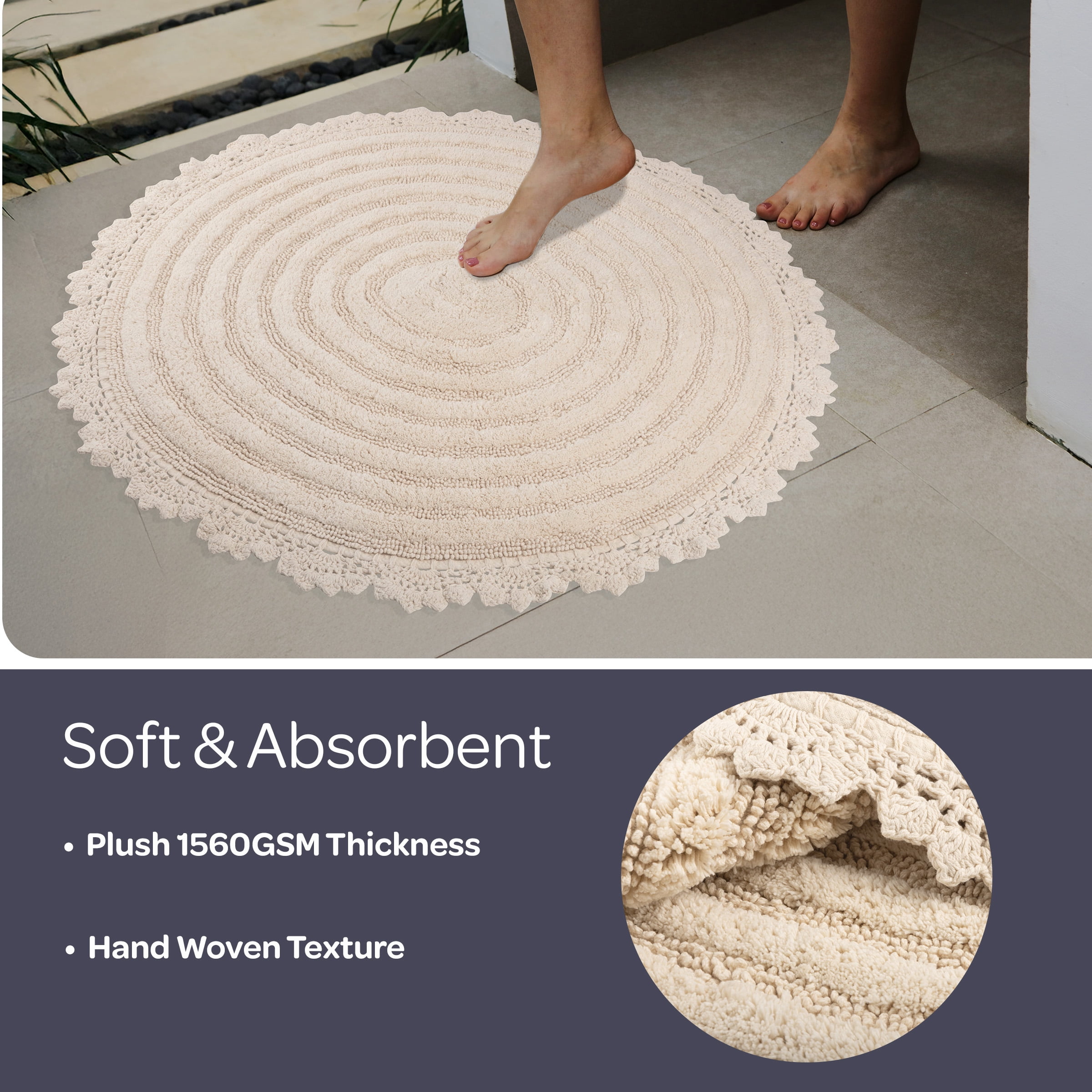 Lavish Home Bathroom Rugs - 2-Piece Woven Cotton Bath Mat Set (Ivory)