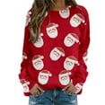 thumbnail image 2 of GBSYEWXS Sweatshirt For Women Christmas Winter Elegant Pullover Sweater Long Sleeve Santa Claus Print Crew Neck Tops Red, 2 of 5
