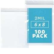 GPI 6” x 8” Ziplock Bag 2 Mil Clear Resealable Bags for Packaging, Storage & Shipping, 100-Pack