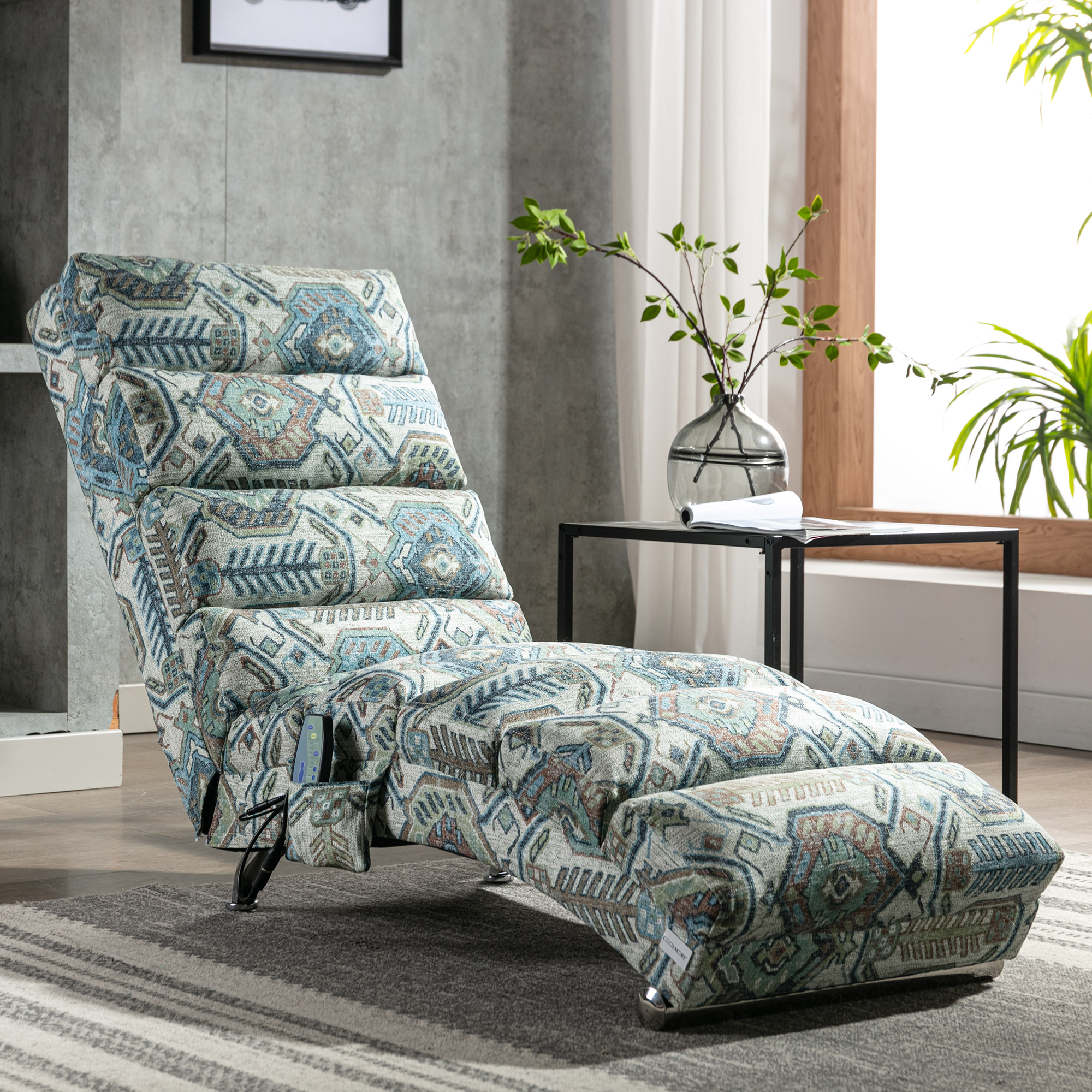 paproos Rug Flower Indoor Chaise Lounge with Massage, Modern Ergonomic Electric Massage Floor Lounger with Remote Control&Side Pocket, Upholstered Recliner Sleeper Chair for Living Room Bedroom Office - image 2 of 13