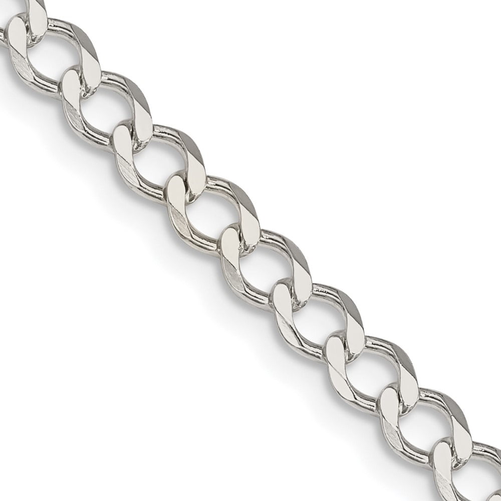 Sterling Silver Polished Solid 4.5mm Wide Curb Chain Necklace With Lobster Clasp Length 18 Inch 