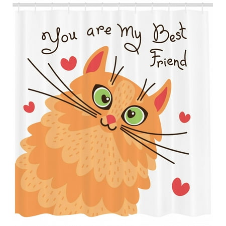 Best Friend Shower Curtain, You Are My Best Friend Cute Kitten Hearts, Fabric Bathroom Set with Hooks, 69
