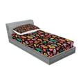 thumbnail image 2 of Day of the Dead Fitted Sheet & Pillow Sham Set, Continuous Sugar Skull Flowers Pepper and Maracas Pattern, Decorative Printed 4 Piece Bedding Decor Set, Twinxl, Charcoal Grey Multicolor, by Ambesonne, 2 of 3