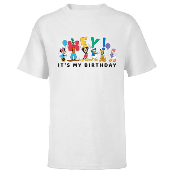 Disney Mickey and Friends Hey It's My Birthday - Short Sleeve T-Shirt for Kids -Customized-White