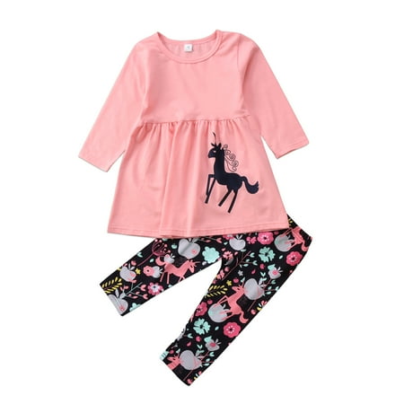 

Amuver Baby Girl Long Sleeve Cartoon Pony Tops + Floral Long Pants 2Pcs Outfit