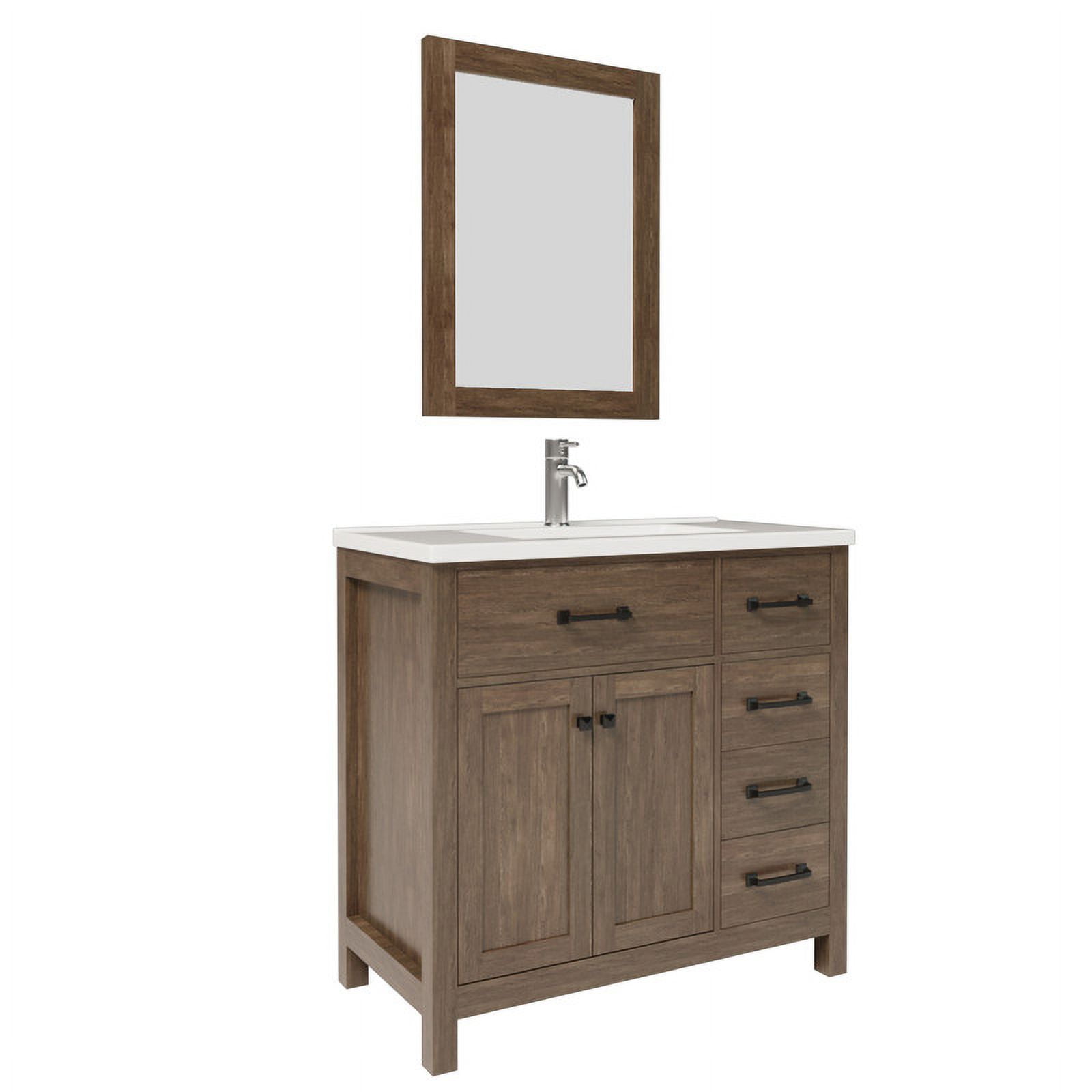 Walsport 36" Luxurious Bathroom Vanity Cabinet with Sink Combo Set，Undermount Ceramic Sink w/Thickened Wood,Faucet,Mirror,Brown