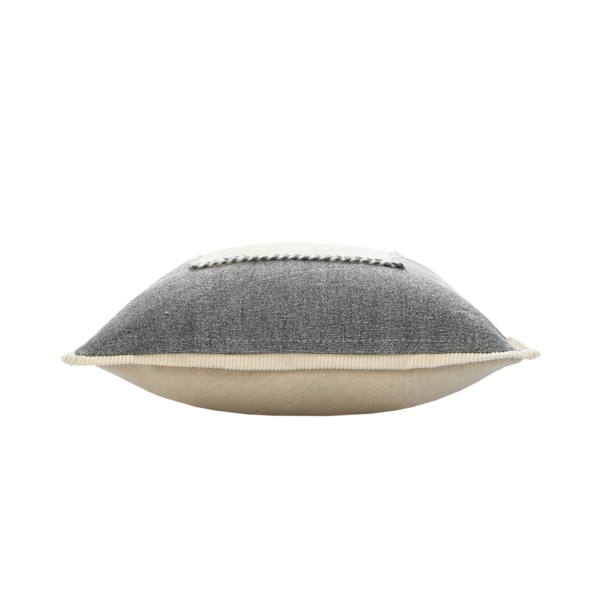 Laddha Home Designs Handwoven Geometric Flanged Throw Pillow Cover - 20" - Gray and Cream