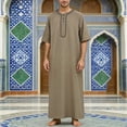 thumbnail image 2 of JAJAHO Mens Kaftan Abaya Thobe Half Sleeve Crewneck Arab Robe Ankle Length Ethnic Style Embroidery Loose Fit Robe Traditional Clothes, 2 of 5