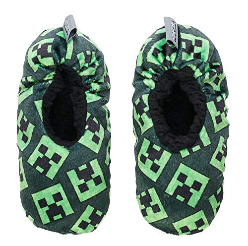 Minecraft Creeper Slippers Unisex Kids Green Mojang Gaming Mules Shoes 