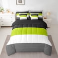 thumbnail image 2 of YST Geometric King Comforter Set, 7-Piece, Modern Striped, Green Black Gray, Bed In A Bag, 2 of 5