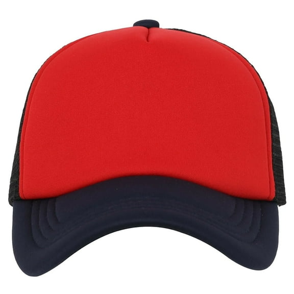 TRUCKER Baseball Cap Summer Mesh Hat Foam One Size Unisex Color Fashion Casual (7fc033_Red/Black/Navy)