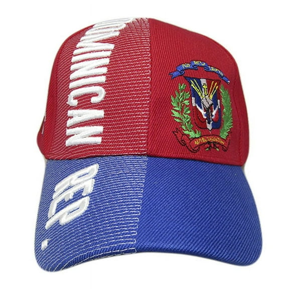 Dominican Republic Country Letters Emblem Red Blue Bill 3-D Embroidered Cap Hat