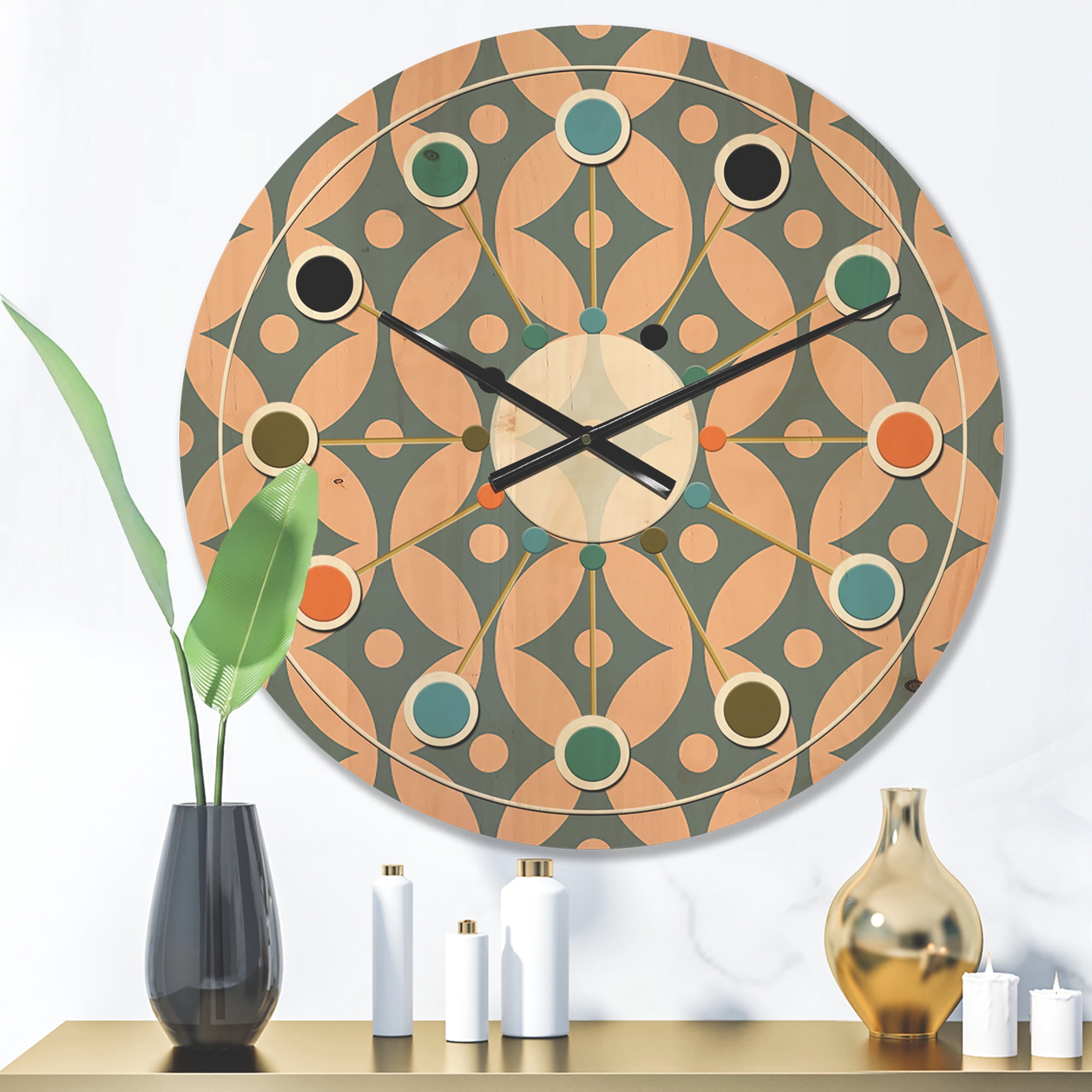 Designart 'Abstract Retro Pattern Design XV' Mid-Century Modern Wood Wall Clock