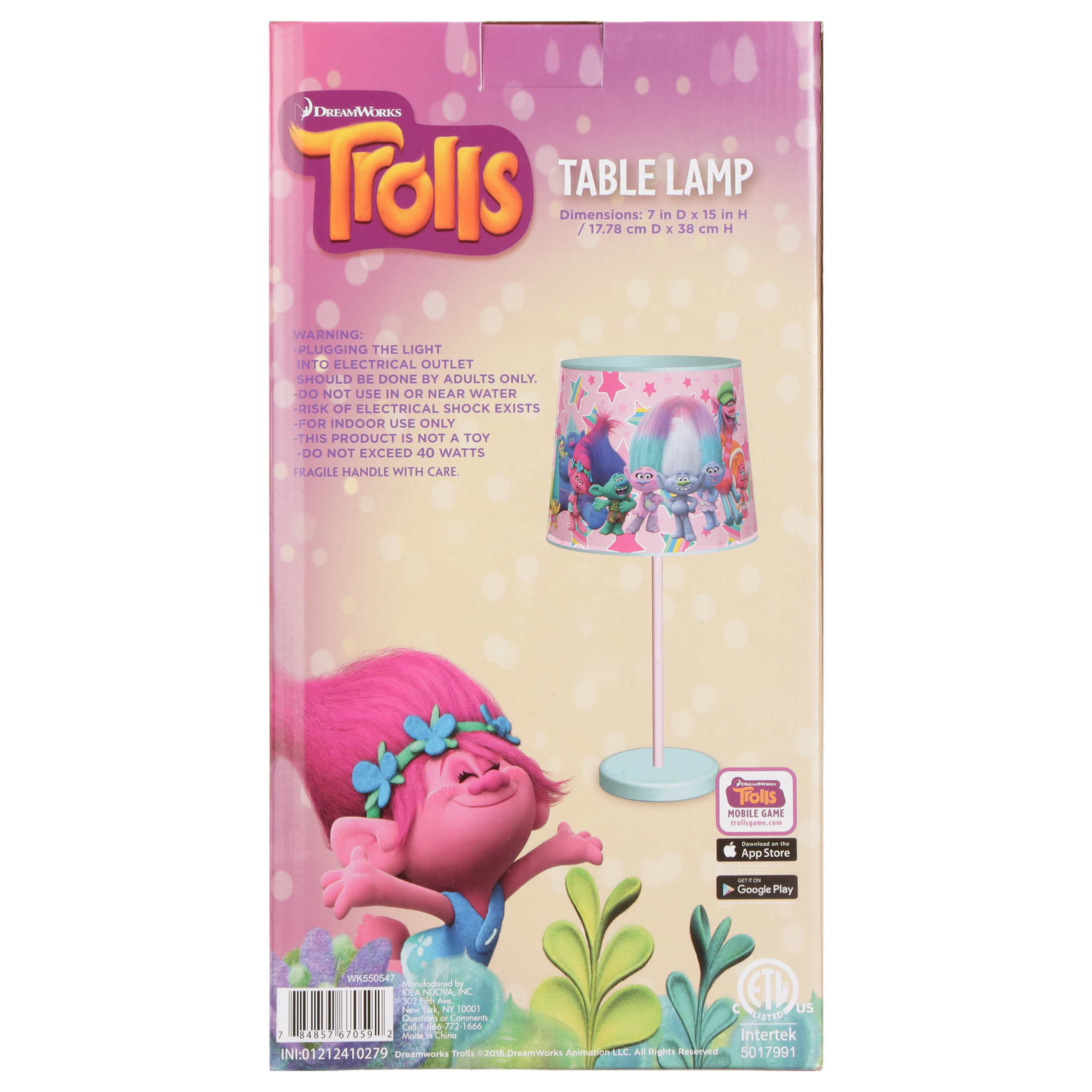 Trolls Kids Room Stick Table Lamp, Dreamworks