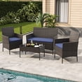 thumbnail image 6 of 4-Piece Patio Furniture Set, Wicker Rattan Outdoor Conversation Set with Loveseat, 2 Chairs & Glass Coffee Table, Cushioned Seating for Backyard, Balcony, Porch, 6 of 9