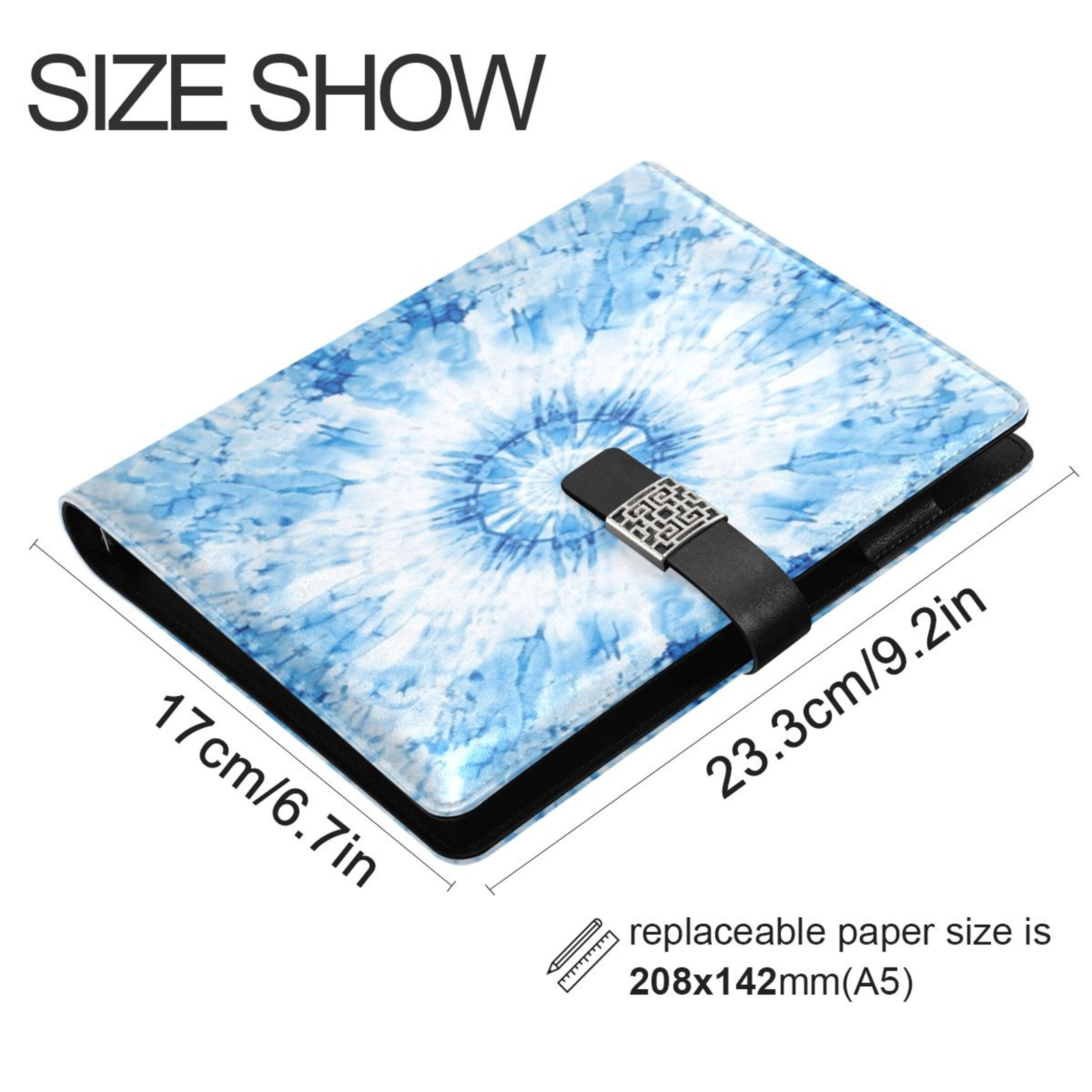 Leather Planner Leather Notebook Notebook Journal Binder Design Pen Pocket Design Convenient for Storage Pretty Light Blue Tie Dye