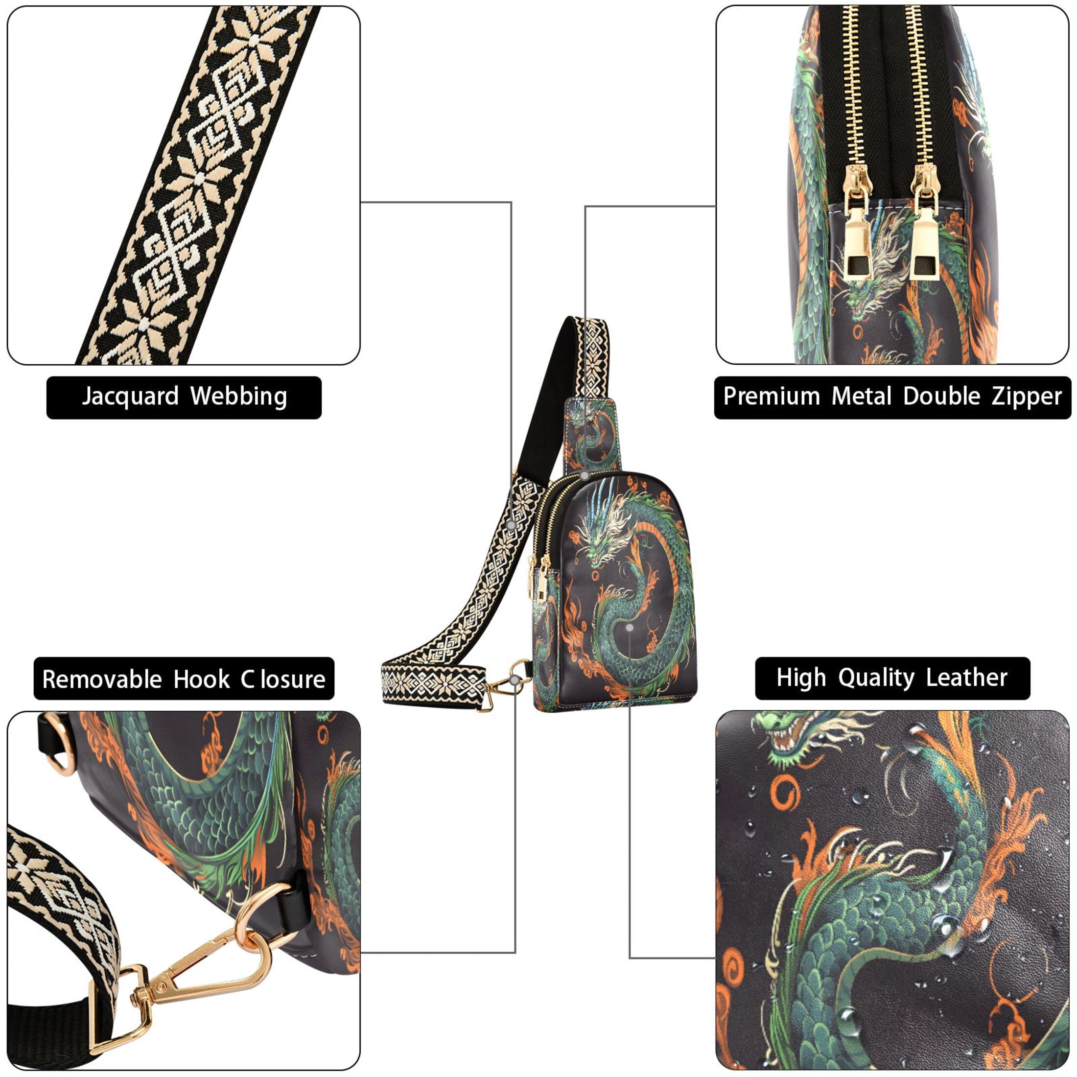 joogoo Dragon Print Sling Backpack Crossbody Shoulder Bags Waist Packs Chest Bag
