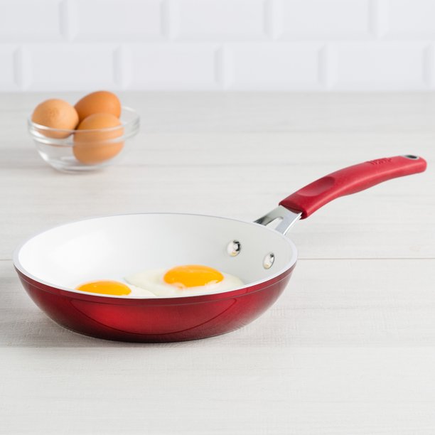 Tasty Titanium Reinforced Ceramic NonStick Frying Pan, 8", Red