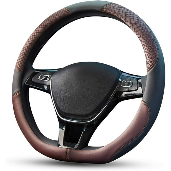 Funda deportiva para volante de coche en forma de D, de microfibra transpirable y piel sintética, antideslizante y protectora para el tipo D, 38 cm (15") de diámetro (marrón)