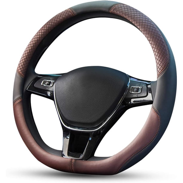 Funda deportiva para volante de coche en forma de D, de microfibra transpirable y piel sintética, antideslizante y protectora para el tipo D, 38 cm (15") de diámetro (marrón)