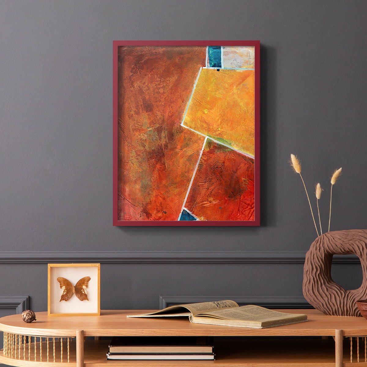Primary Connection I Framed Print in Red Solid Wood Framed Print No Nail Hanging