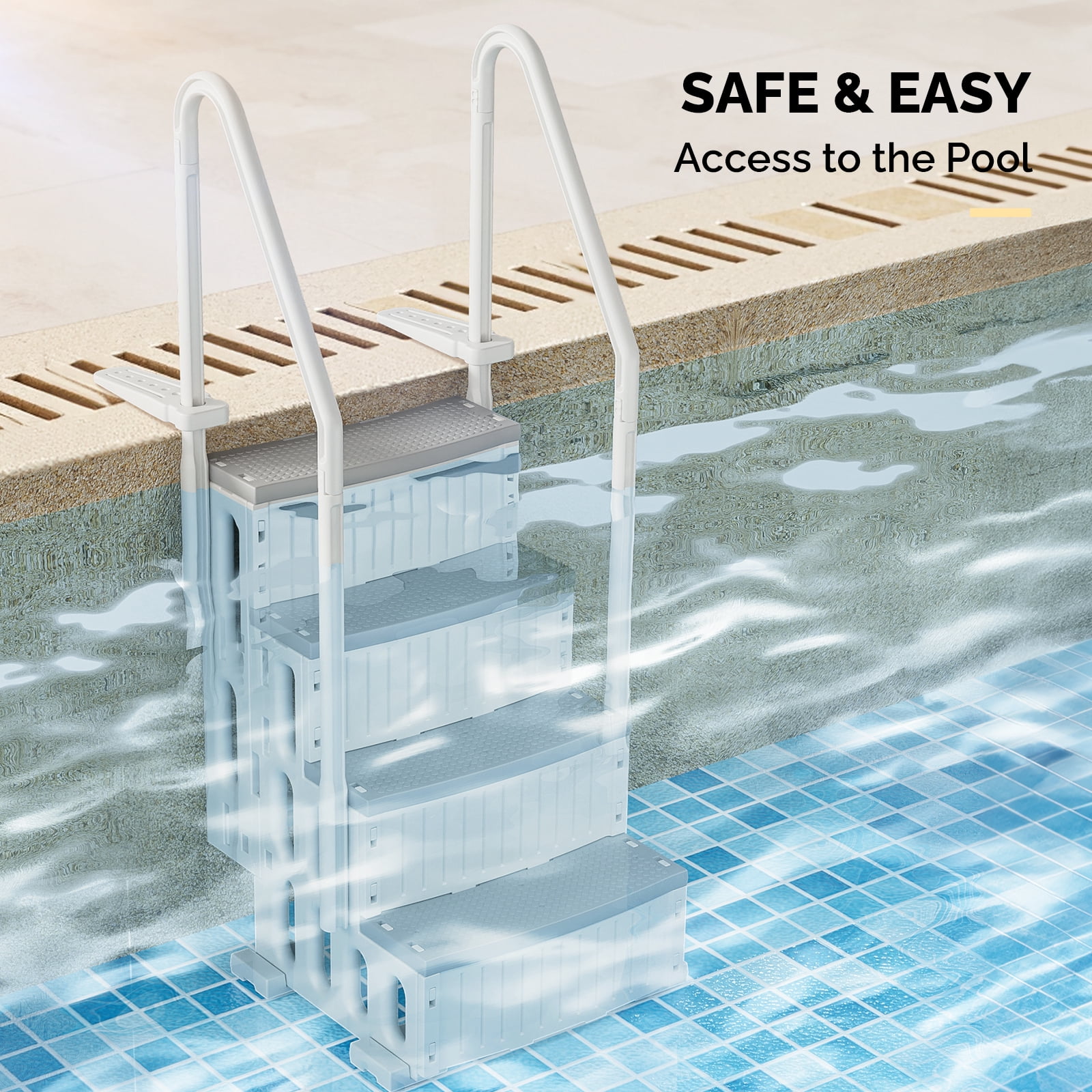 Zimtown 4-Step Above Ground Pool Ladder, Gray Plastic Entry Steps for Easy Pool Access