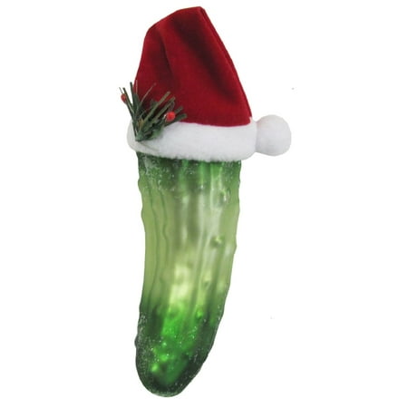 christmas pickle in santa hat holiday glass ornament christmas pickle in santa hat holiday glass ornament