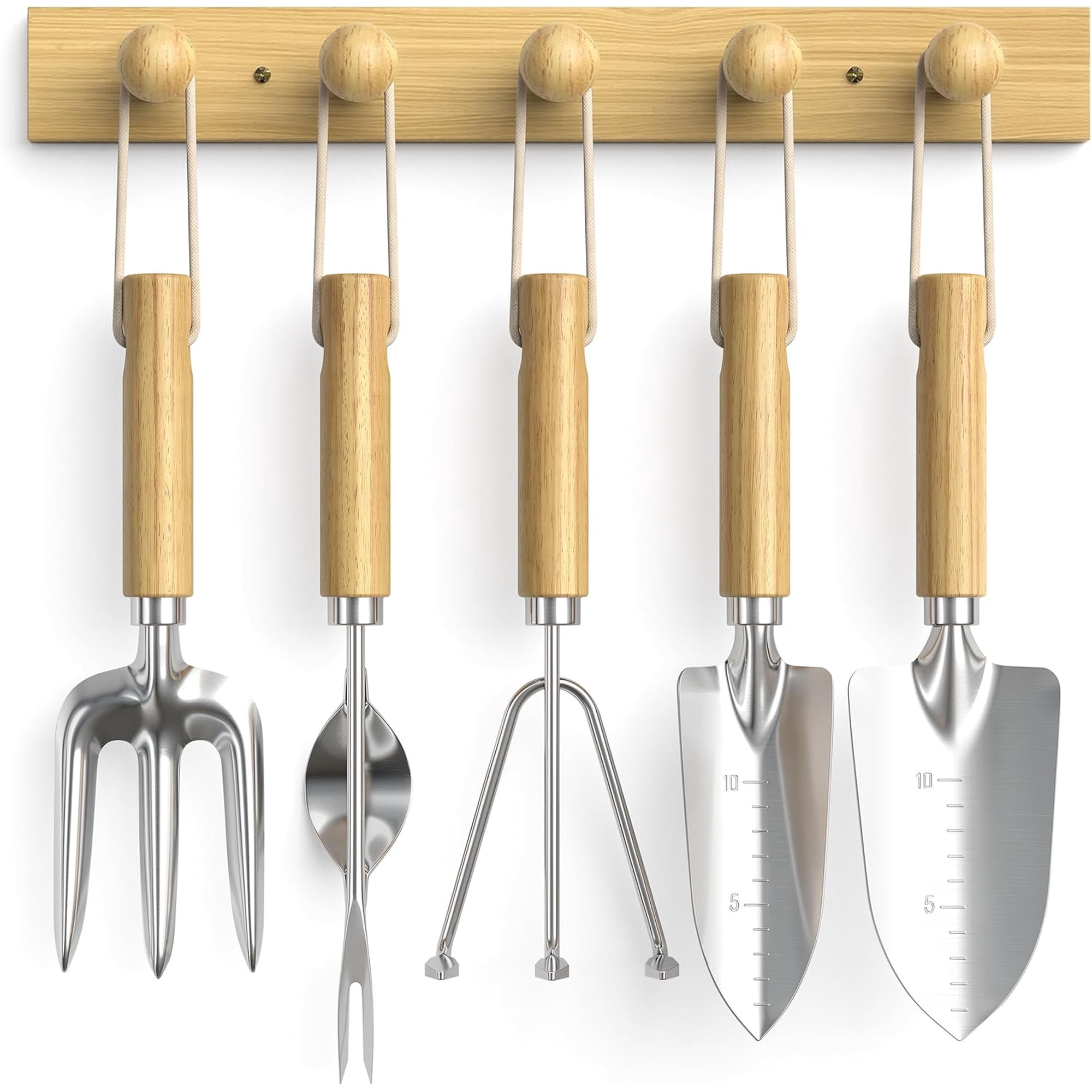Wood Wall Hooks Organizer Gardening Tool Set 6-Piece Garden Tools with 5 Sturdy Wooden for Wall Rust-Proof Outdoor Gifts Women Coat Rack Mount