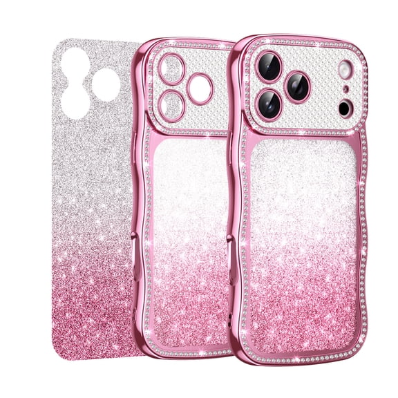 Allytechgroup Case for iPhone 14 Cute Luxury Plating Bling Glitter Paper Cover Sparkly Crystal Diamond Rhinestones Shockproof Bumper Clear Back Case, Pink
