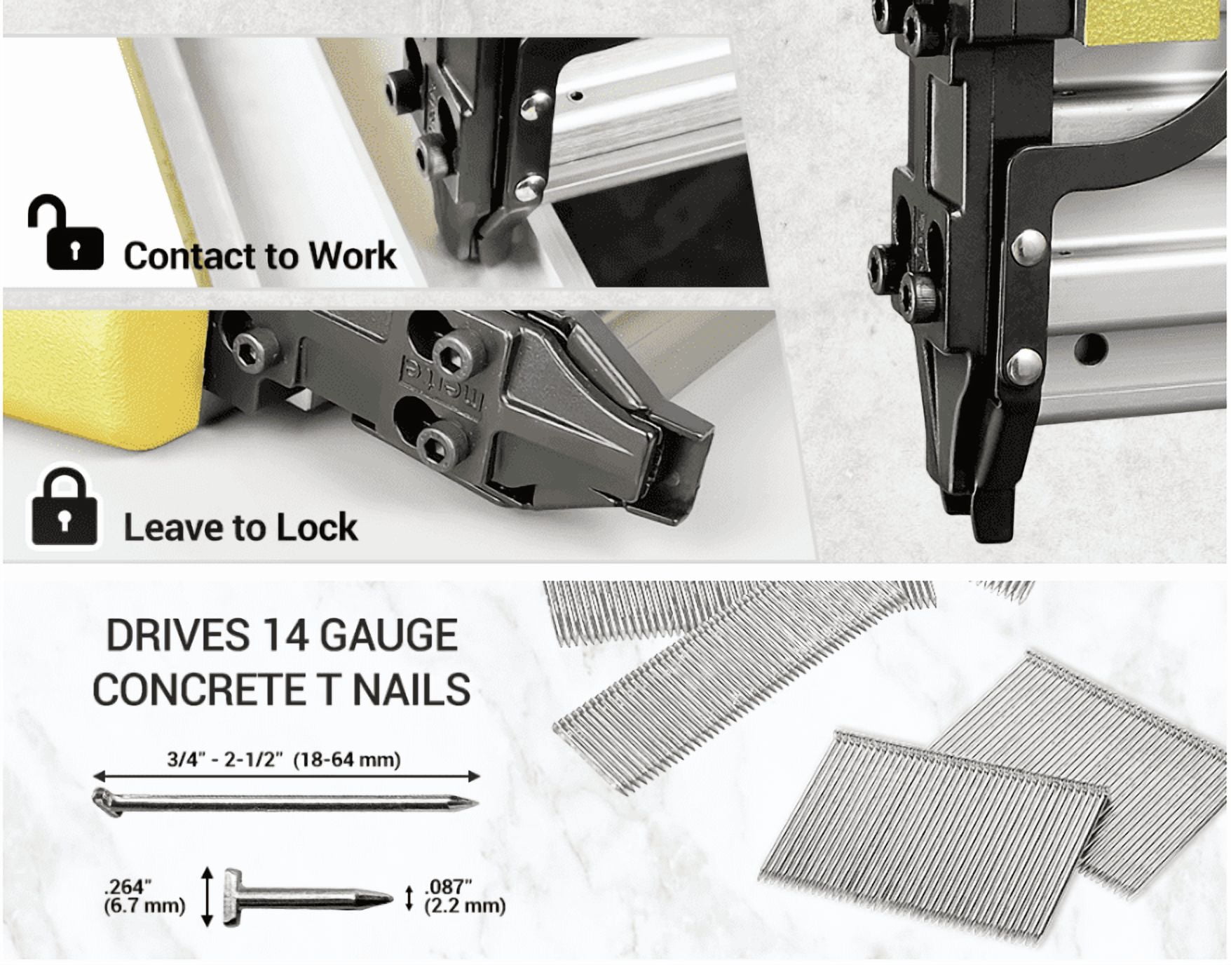 MEITE ST64A Pneumatic Concrete Naile Gun Heavy Duty Air Concrete T Nailer 14 Gauge 3/4" to 2-1/2"