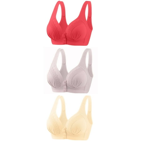 Big Sale 3 Pack Daisy Bras for Women Cozy Seamless Everyday Bra  Cotton Front Button Snap Daily Bras Floral Easy Close Push Up Bras
