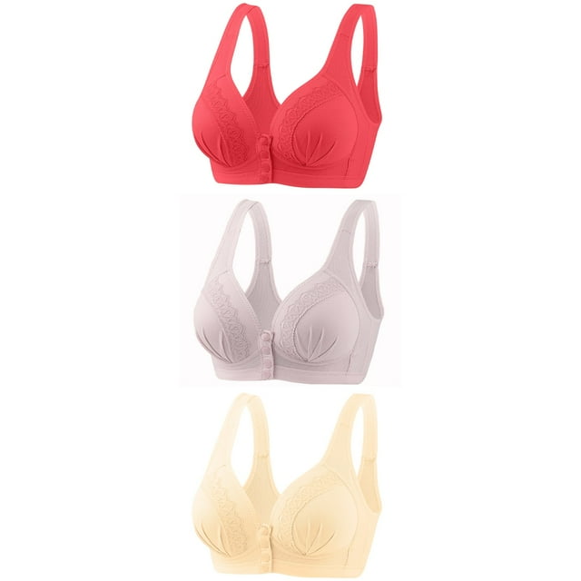 Timegard 3pc Front Closure Bras for Women Button Ruched Breathable Comfort Daily Bras with Support